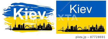 Panorama of Kiev against the background of the national colors of Ukraine. The capital of the country. 87728691