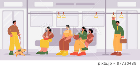 People at subway train car interior, passengers People at subway train car interior, passengers 87730439