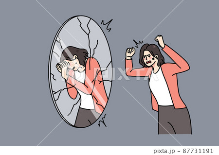 Furious woman shout at mirror reflection  87731191