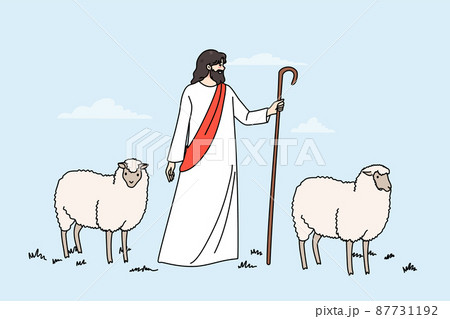 Biblical scene of Jesus Christ and lambs Biblical scene of Jesus Christ and lambs 87731192