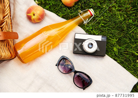 picnic basket, juice bottle, sunglasses and camera 87731995