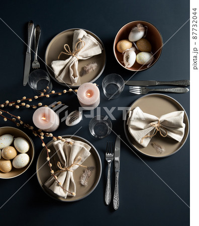 close up of easter table serving over black close up of easter table serving over black 87732044