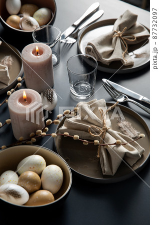 close up of easter table serving over black close up of easter table serving over black 87732097