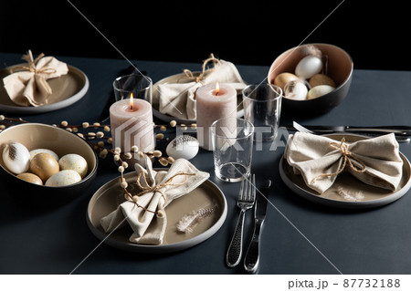 close up of easter table serving over black 87732188