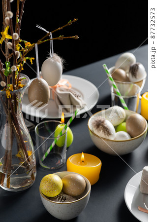 close up of easter table serving over black close up of easter table serving over black 87732573