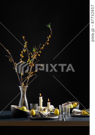 close up of easter table serving over black close up of easter table serving over black 87732657