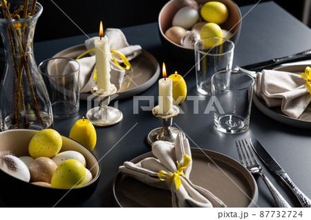 close up of easter table serving over black close up of easter table serving over black 87732724