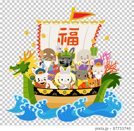 宝船に乗ったウサギの七福神 87733740