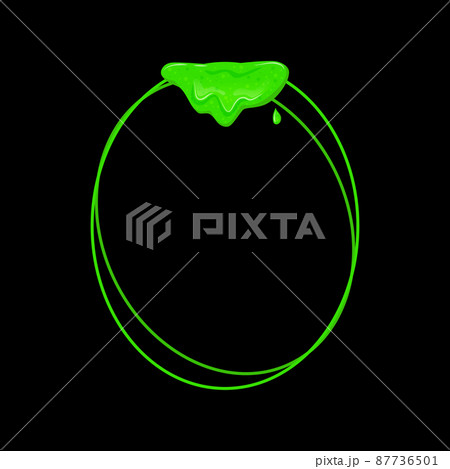 Oval vertical frame with a flowing green slime. Dripping toxic viscous liquid. Vector cartoon illustration 87736501