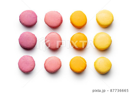 Sweet colorful macarons. Traditional french macaroons. Tasty dessert Sweet colorful macarons. Traditional french macaroons. Tasty dessert 87736665