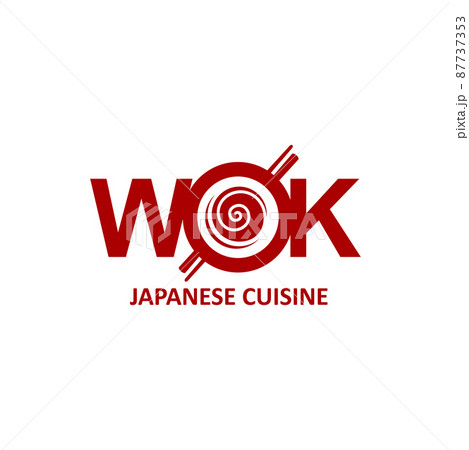 Wok icon, Chinese and Japanese cuisine noodles and sticks, vector emblem. Asian cuisine restaurant sign, wok pan with Chinese or Japanese ramen or udon noodles in for dishes and meals menu cover Wok icon, Chinese and Japanese cuisine noodles and sticks, vector emblem. Asian cuisine restaurant sign, wok pan with Chinese or Japanese ramen or udon noodles in for dishes and meals menu cover 87737353