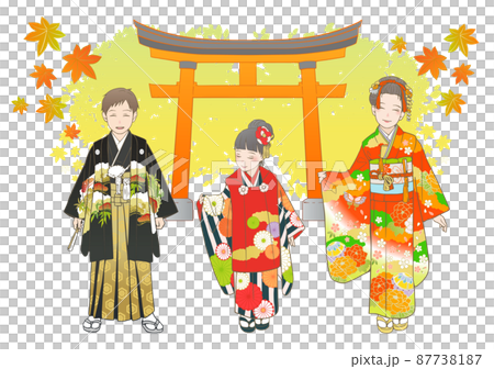 七五三　手描きベクターイラストセット 87738187