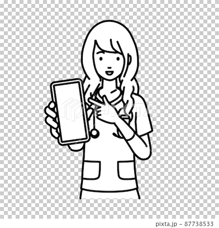 A nurse woman standing and pointing at her smartphone 87738533
