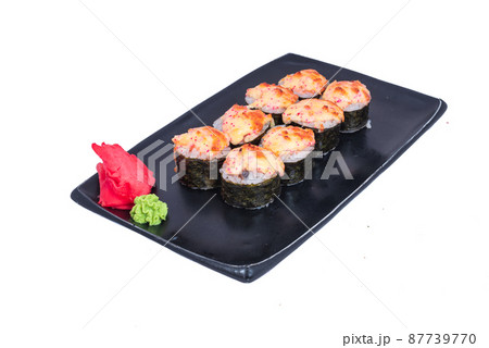 Japanese Cuisine - Sushi Roll with Shrimps and Conger, Avocado, Tobiko and Cheese. sushi rolls tempura,japanese food style ,Traditional Japanese cuisine, Crunchy Shrimp Tempura Roll 87739770