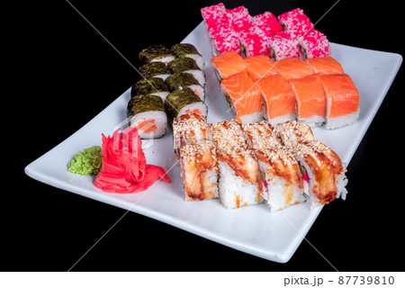 Japanese Cuisine - Sushi Roll with Shrimps and Conger, Avocado, Tobiko and Cheese. sushi rolls tempura,japanese food style ,Traditional Japanese cuisine, Crunchy Shrimp Tempura Roll 87739810