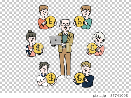 一個通過眾籌籌集資金的老人，一個滑稽的手寫人，一個簡單的線條畫上色 87741098