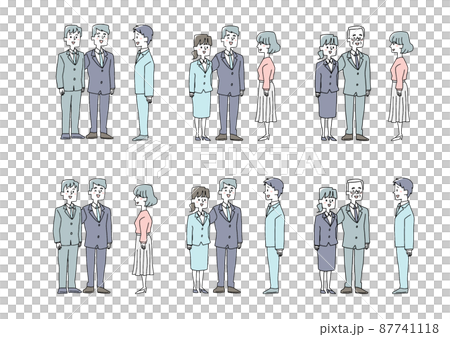 紹介をされている人々のセット コミカルな手書きの人物 ベクター、線画にシンプルな色つけ 紹介をされている人々のセット コミカルな手書きの人物 ベクター、線画にシンプルな色つけ 87741118