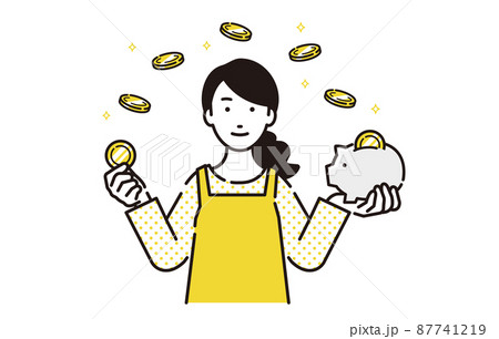 人物 貯金箱を持つ主婦 87741219