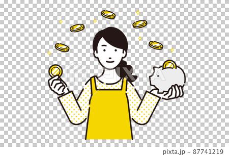 人物 貯金箱を持つ主婦 87741219