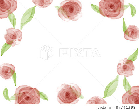 水彩風の赤い薔薇の花と葉のフレーム 水彩風の赤い薔薇の花と葉のフレーム 87741398