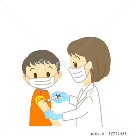 イラスト素材：5～11歳小児への新型コロナワクチン接種開始（小児接種/マスク/主線なし） 87741488
