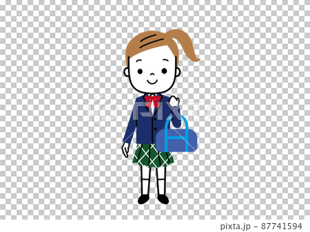 制服姿で立っているポニーテールの女子学生 87741594