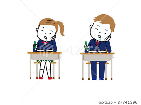 授業中よだれを垂らして居眠りしている学生　中学生　高校世 87741596