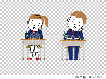 授業中よだれを垂らして居眠りしている学生　中学生　高校世 87741596