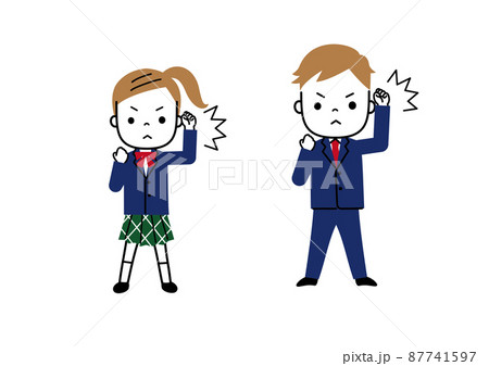 握りこぶしで気合の入った表情の学生　中学生　高校生 87741597