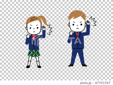 握りこぶしで気合の入った表情の学生　中学生　高校生 87741597