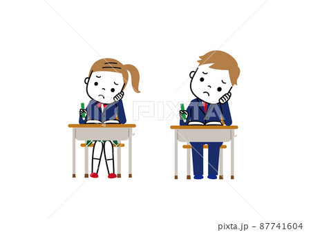 勉強中 しかめっ面をして考え込んでいる学生のイラスト素材
