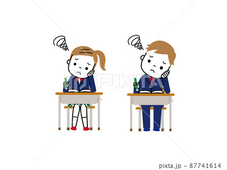 勉強中、しかめっ面をして考え込んでいる学生 勉強中、しかめっ面をして考え込んでいる学生 87741614
