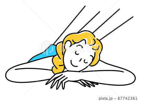 うつ伏せに寝て気持ちよさそうに垢すりエステを受けている可愛い女性 シンプル イラスト ベクターのイラスト素材