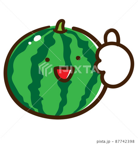 かわいいスイカのキャラクターがいいねする手書き風イラストのイラスト素材