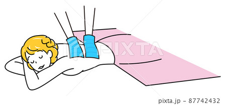 うつ伏せに寝て気持ちよさそうに垢すりエステを受けている可愛い女性 シンプル イラスト ベクターのイラスト素材