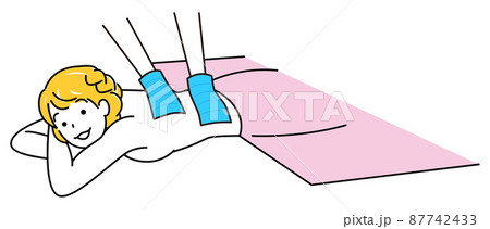 うつ伏せに寝て気持ちよさそうに垢すりエステを受けている可愛い女性 シンプル イラスト ベクターのイラスト素材