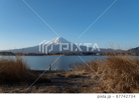 湖畔から富士山を眺める 河口湖 湖畔から富士山を眺める 河口湖 87742734