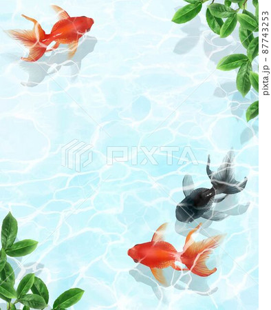 金魚と波の水彩画（フレーム付き） 66a397d5b6774c8f2bee86ef863697