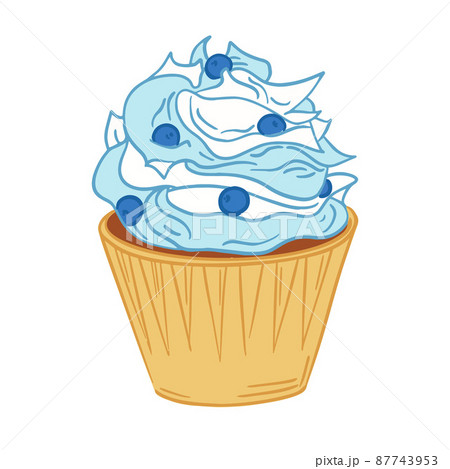 Festive Cupcake with Cream and Birthday Decorations 87743953