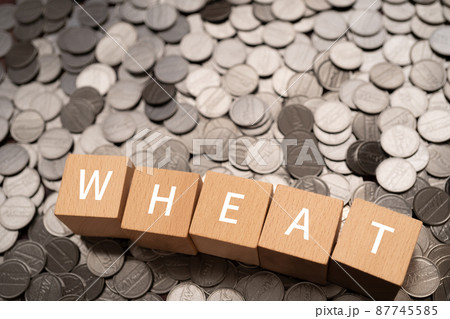 小麦の価格のイメージ｜「WHEAT」と書かれた積み木とコイン 87745585