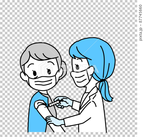 Illustration material: New corona vaccination for seniors (vaccination / mask / main line / single color) Illustration material: New corona vaccination for seniors (vaccination / mask / main line / single color) 87745660