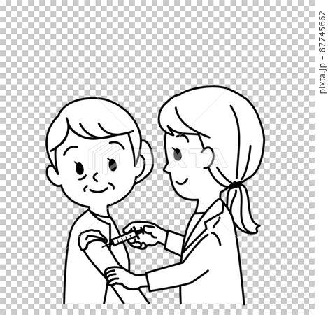 Illustration material: New corona vaccination for seniors (vaccination / smile / with main line / black and white) Illustration material: New corona vaccination for seniors (vaccination / smile / with main line / black and white) 87745662