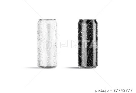 Blank black and white 500 ml soda can mockup with drops Blank black and white 500 ml soda can mockup with drops 87745777