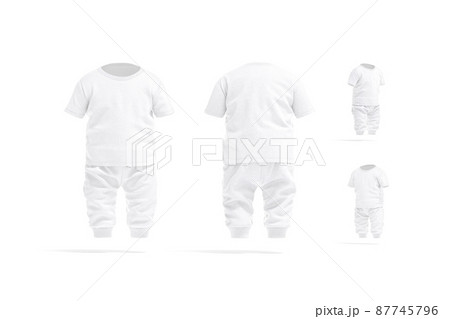 Blank white baby suit with t-shirt, pants mockup, different views 87745796