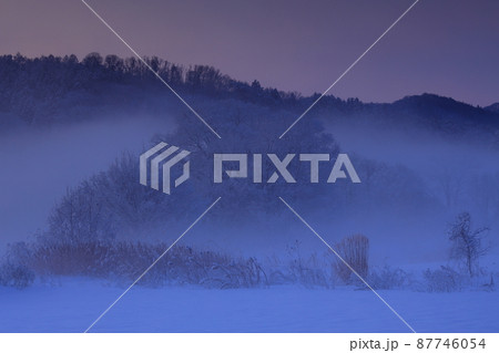 岩手県北上市　冬の北上川の風景 87746054