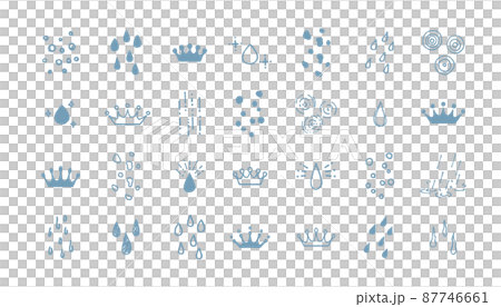 シンプルでかわいい手描きの雫のイラスト　水滴　雨粒　ミルククラウン　装飾セット 87746661