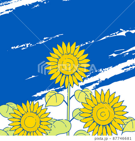 ウクライナ国旗の青と黄色で描かれたひまわりのイラスト（反戦メッセージのための背景イラスト） 87746681