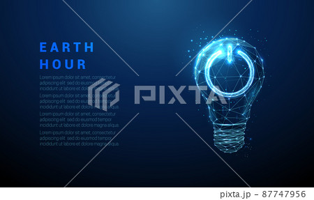 Abstract blue glowing light bulb with power button on it Abstract blue glowing light bulb with power button on it 87747956