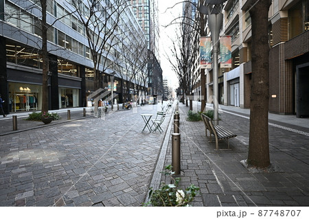早春丸の内 コロナ禍人通りの少ない丸の内界隈 歩行者天国 早春丸の内 コロナ禍人通りの少ない丸の内界隈 歩行者天国 87748707