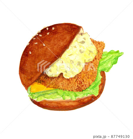 Illustration of a delicious fish burger with... - Stock Illustration  [87749130] - PIXTA